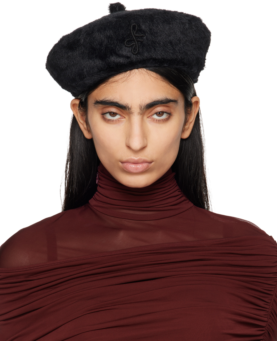 Shop Ruslan Baginskiy Black Monogram-embellished Beret