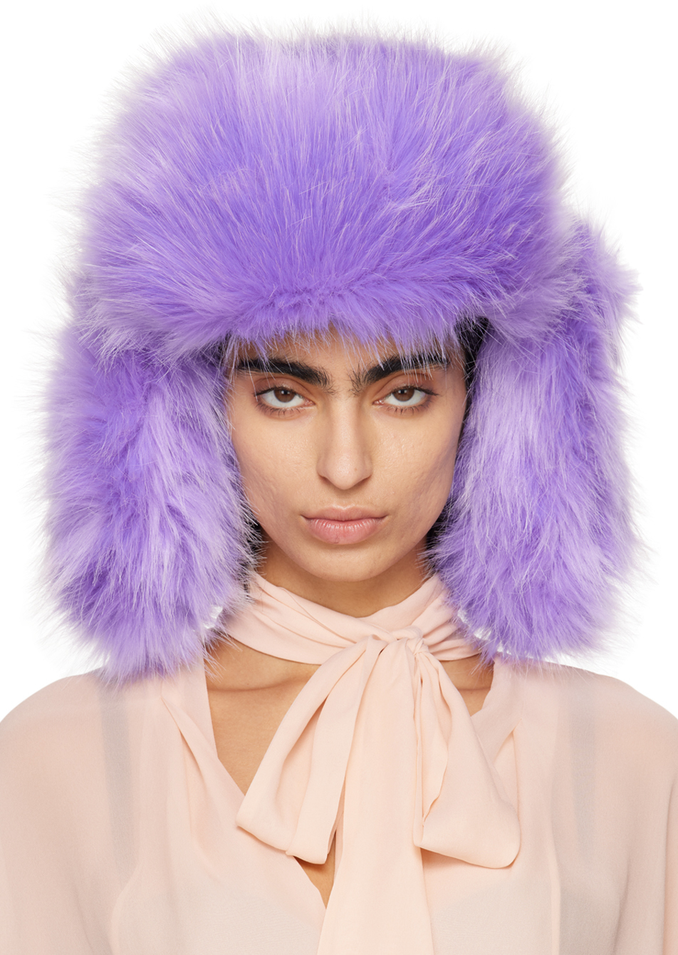 RUSLAN BAGINSKIY PURPLE FAUX-FUR AVIATOR HAT 