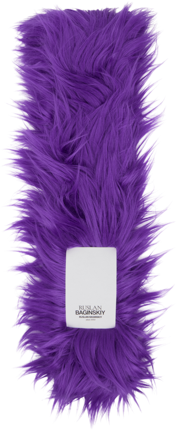 Purple Faux-Fur Logo-Patch Scarf