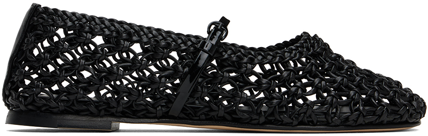 Shop Dear Frances Black Balla Weave Ballerina Flats In Black Weave