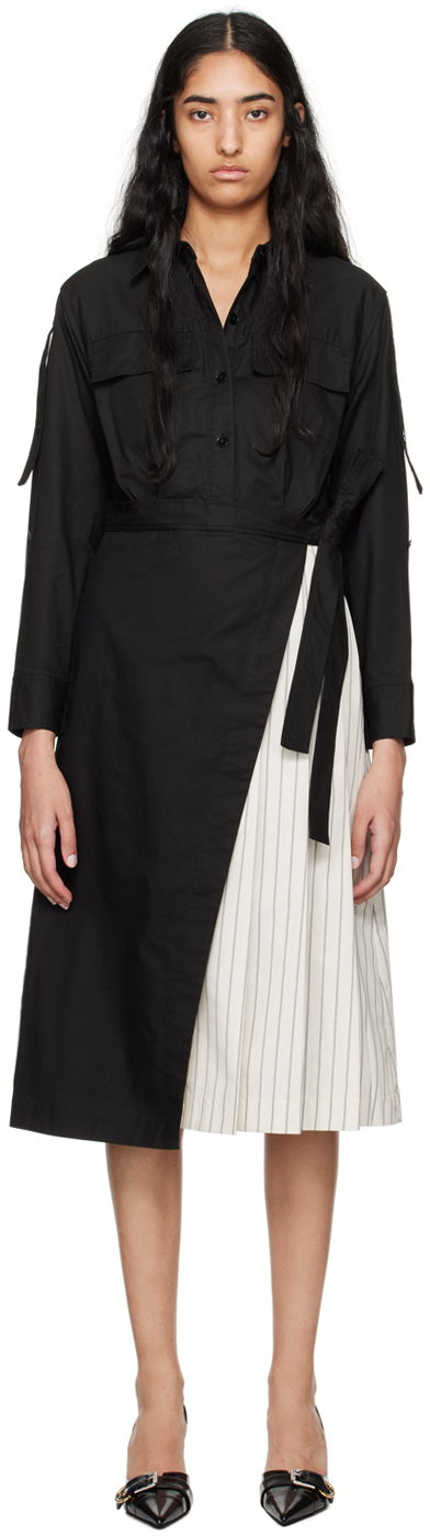 Black Utility Shirt Midi Dress