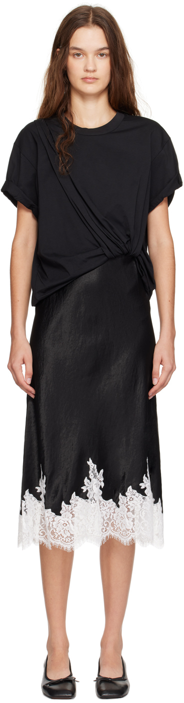 Black Draped T-Shirt Slip Combo Midi Dress