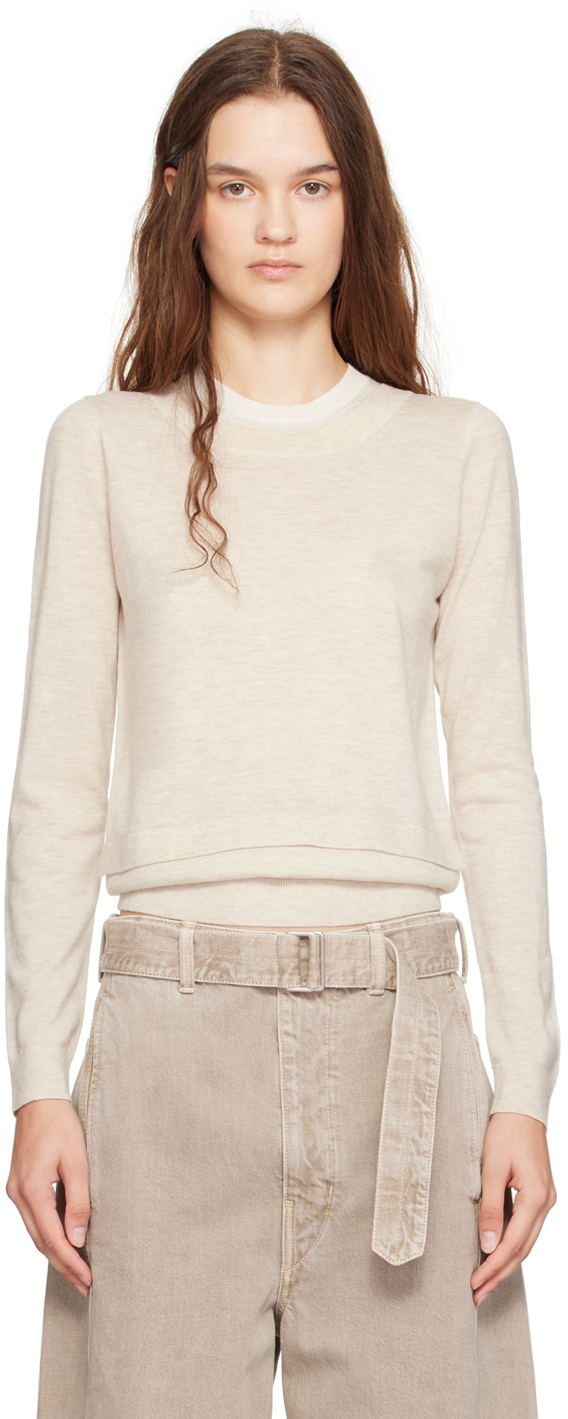 Beige Double Layer Back Keyhole Sweater