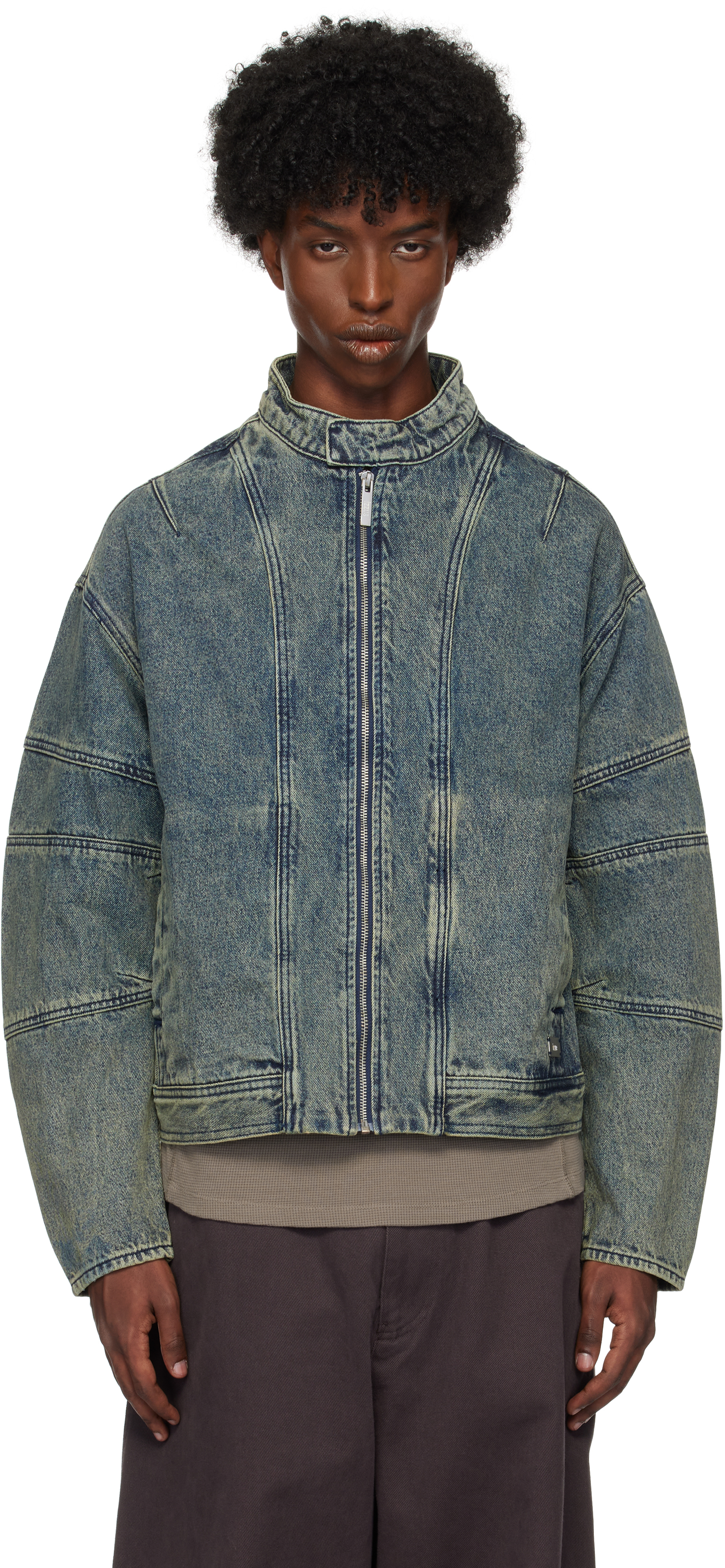 Shop Izzue Blue Dirty Wash Zip-up Denim Jacket In Bld