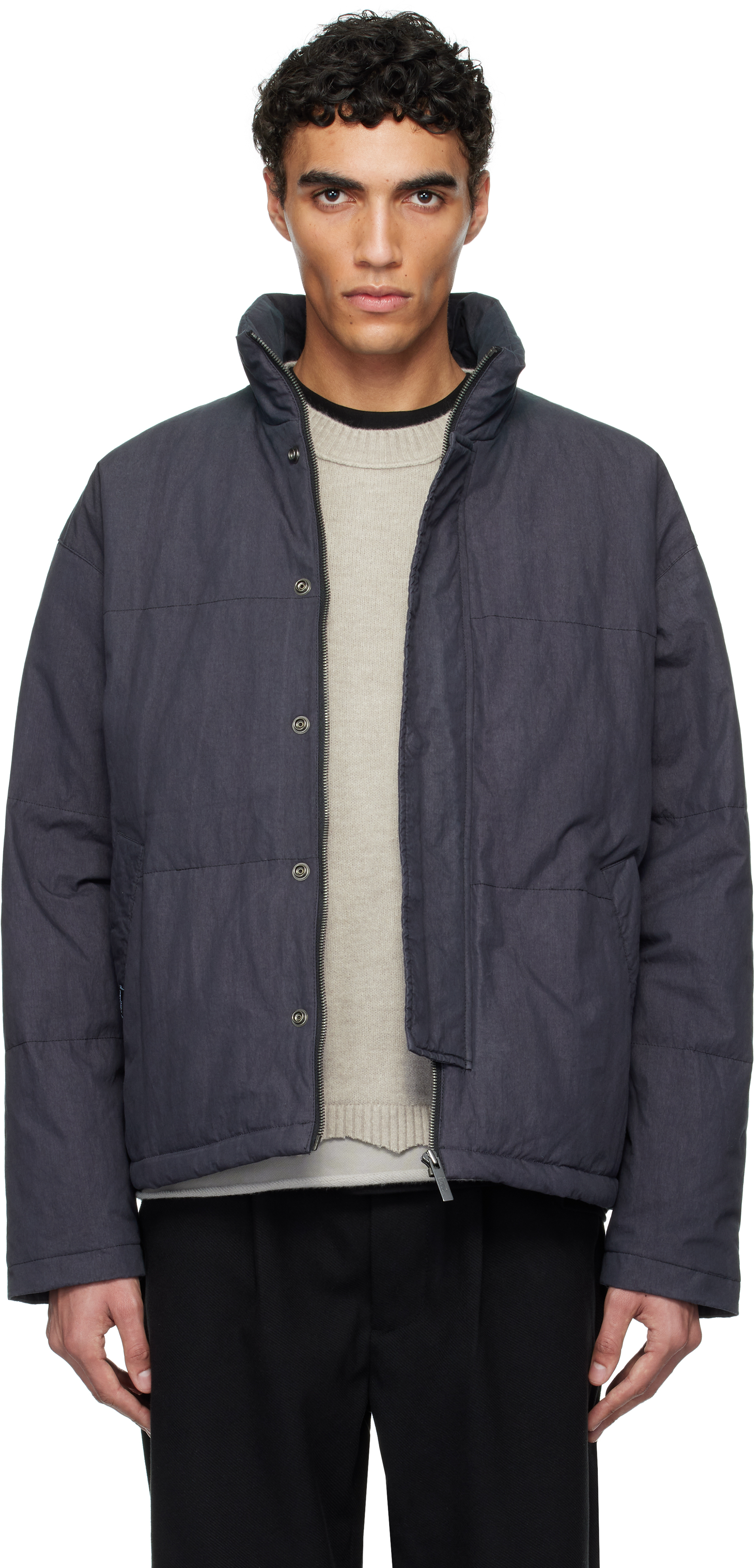 Gray Indigo-Dyed Down Jacket