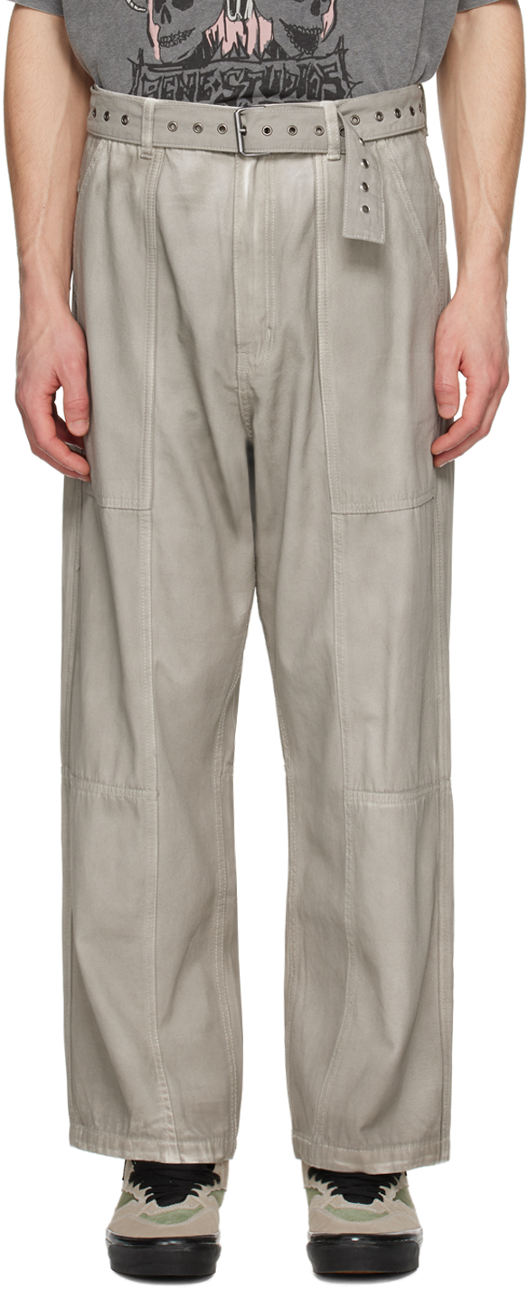 Izzue: Gray Belted Trousers | SSENSE
