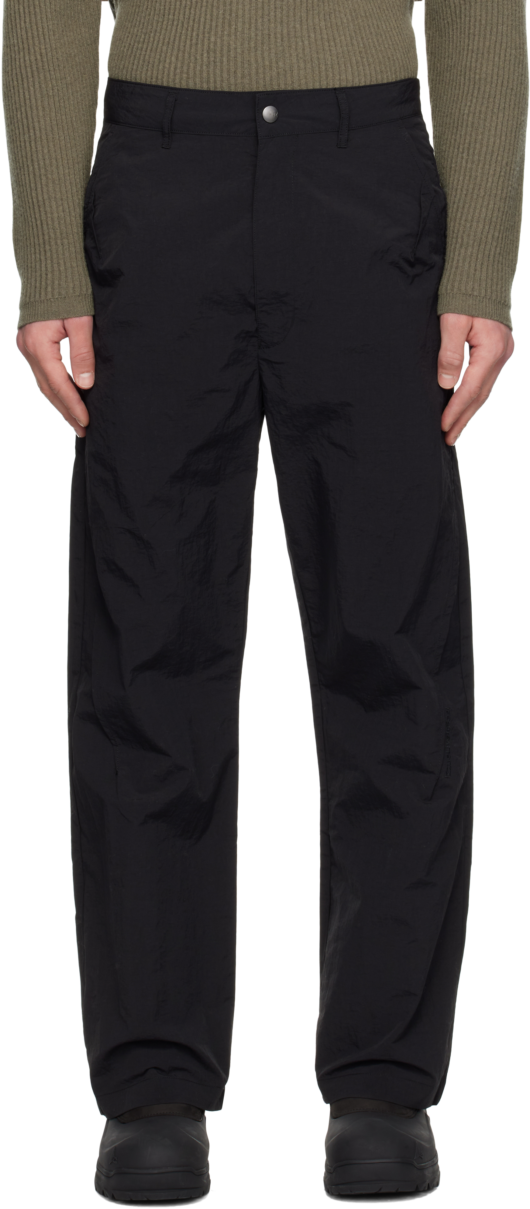 Black Taslan Pleated Trousers