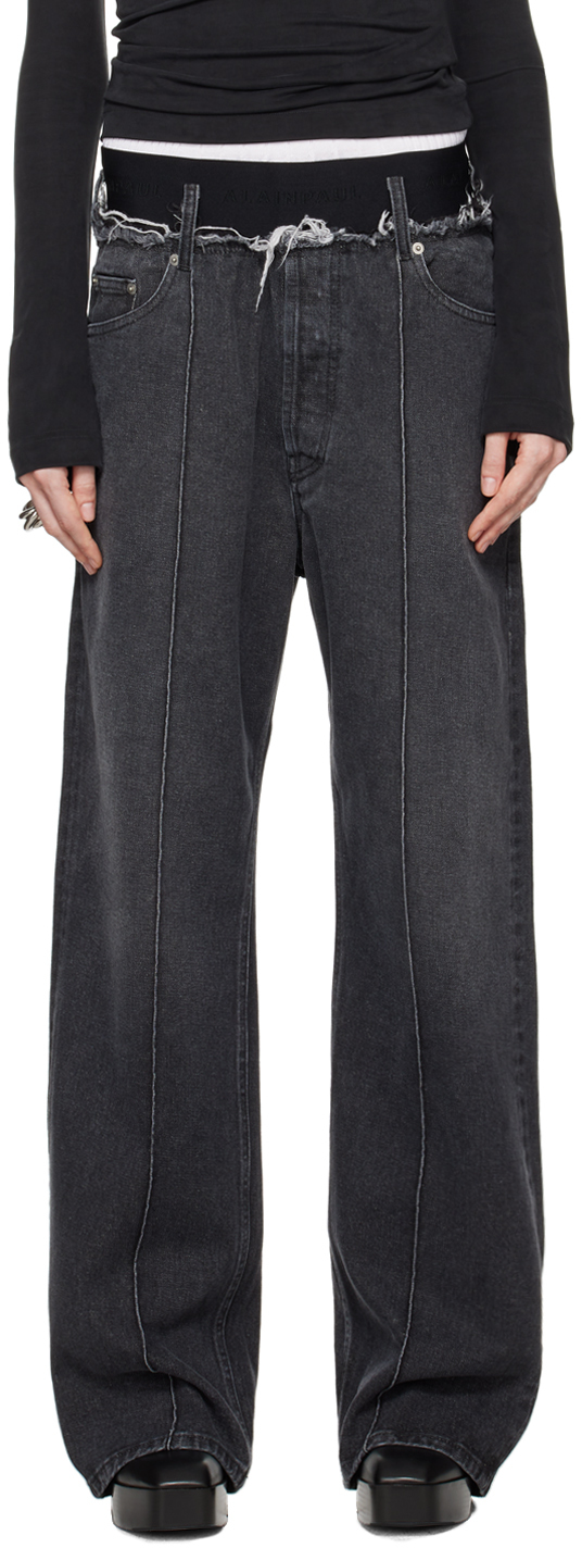 Shop Alainpaul Gray Elasticated Jeans In Black Wash