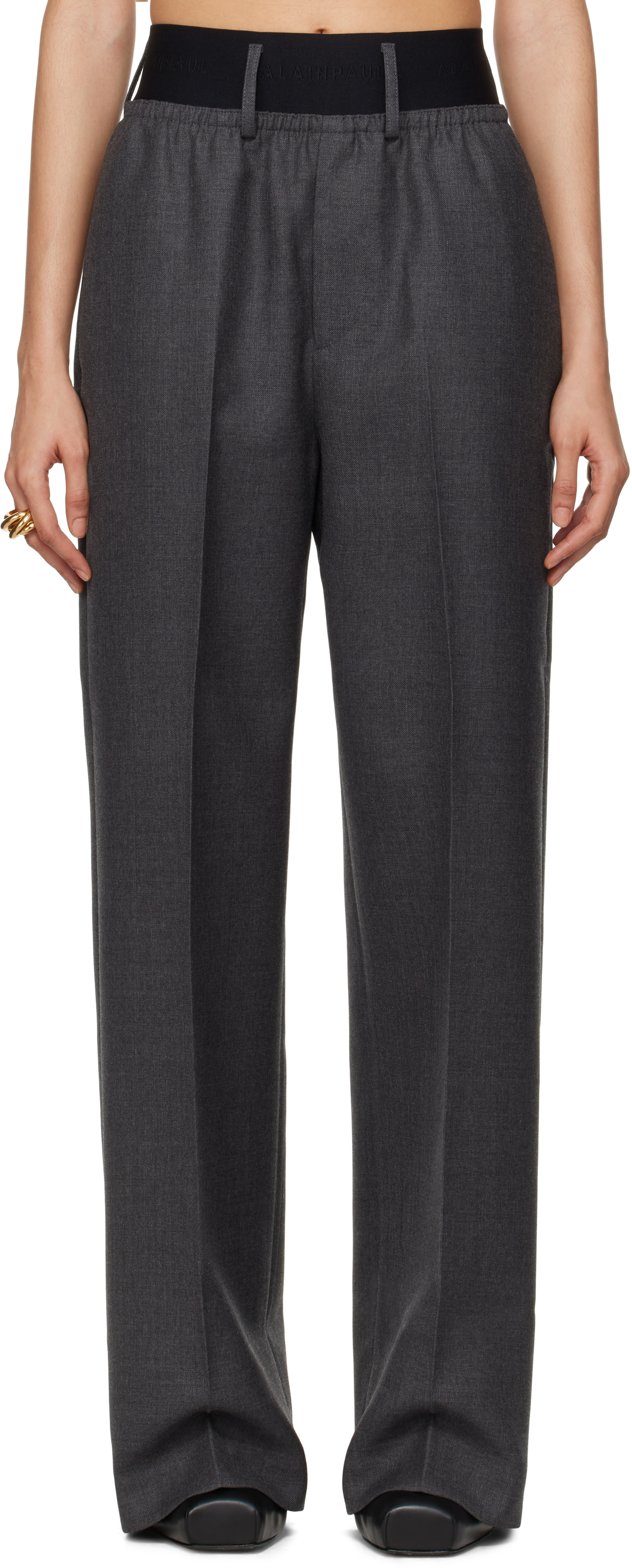 Gray Elastic Waist Trousers