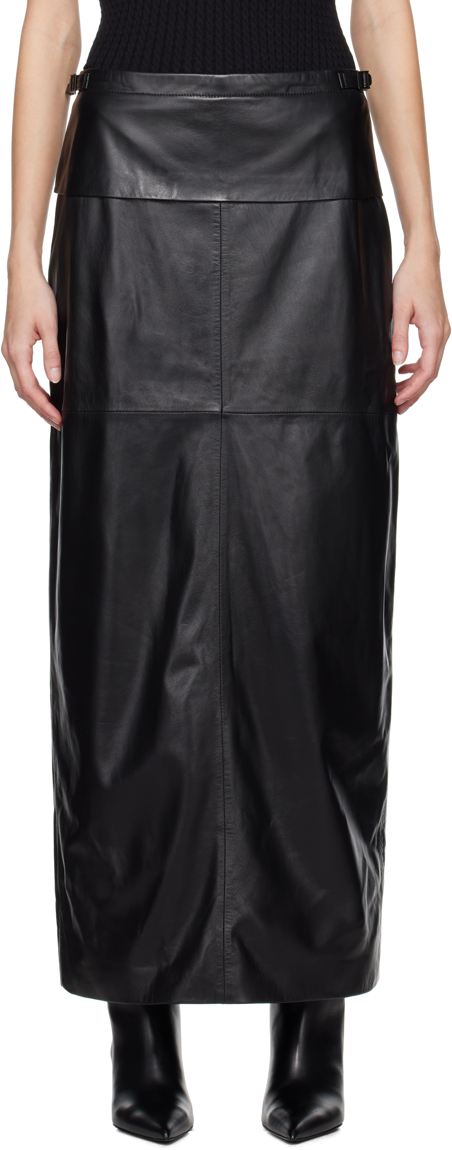 Black Adriana Leather Maxi Skirt