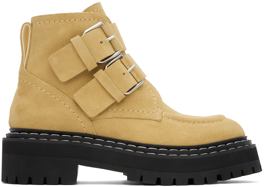 Shop Proenza Schouler Beige Lug Sole Buckle Boots In 20050 Dk Bge