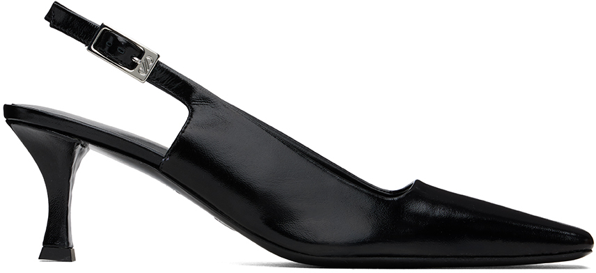 Shop Proenza Schouler Black Trap Slingback Heels In 20010 Black