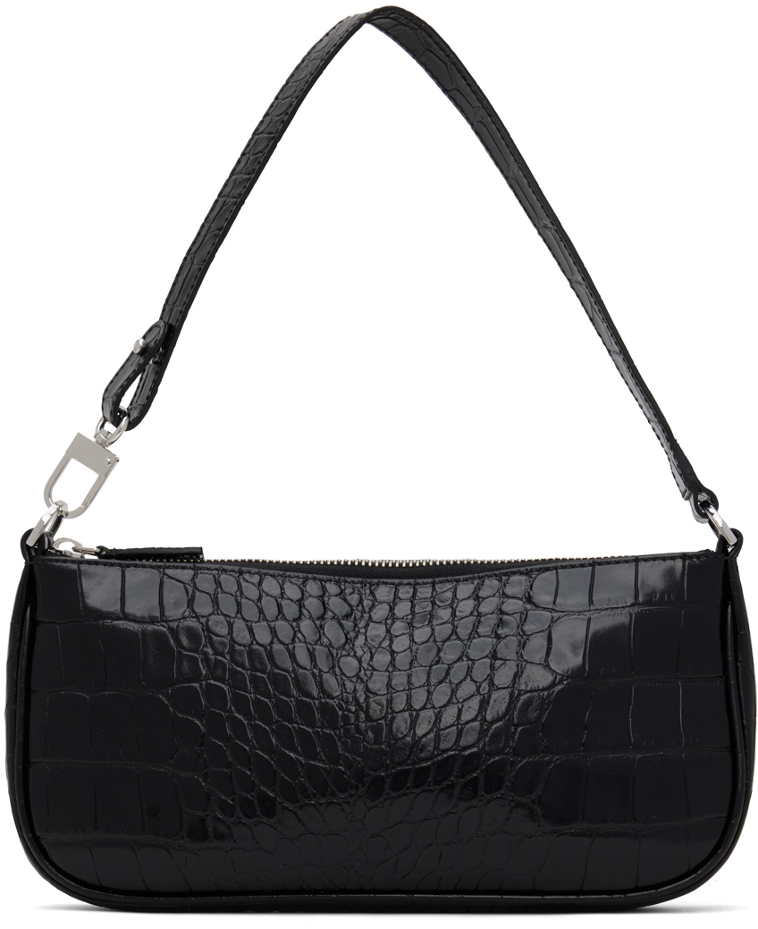 Black Croc Rachel Shoulder Bag