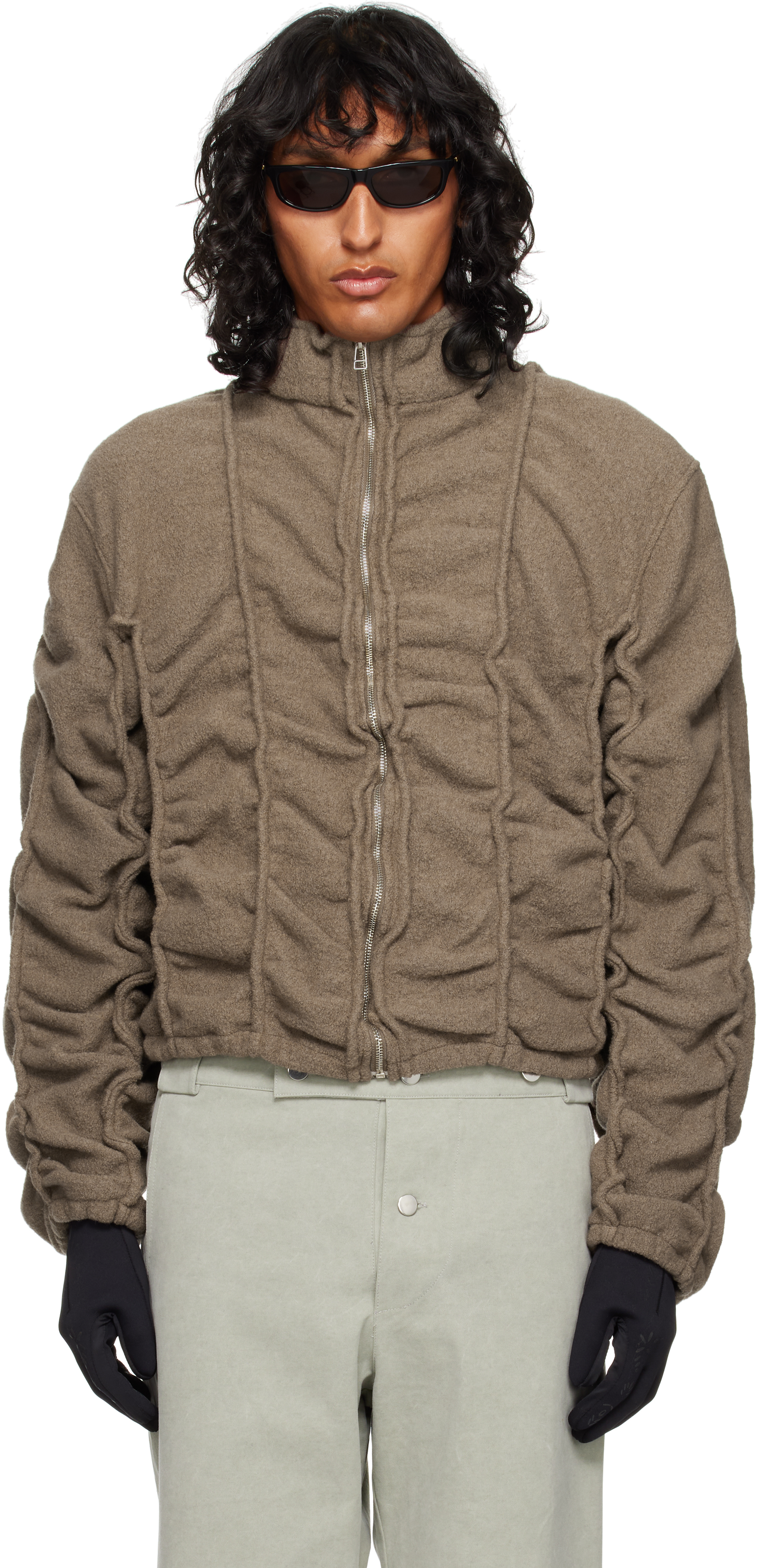 Shop Tondolo Brown Felt Wool Jacket In Taupe