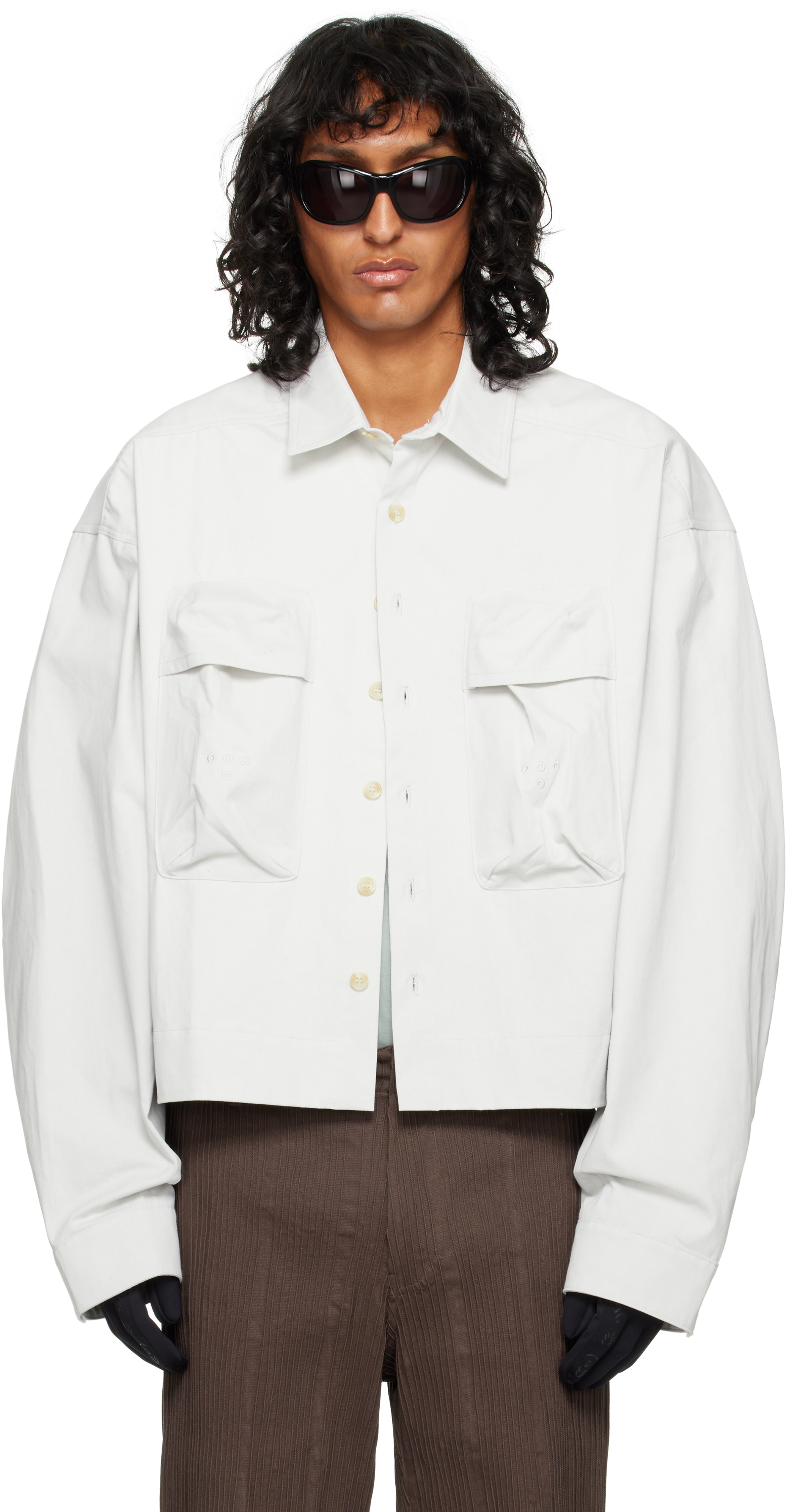 Shop Tondolo Gray Embroidery Overshirt In Coconut Milk