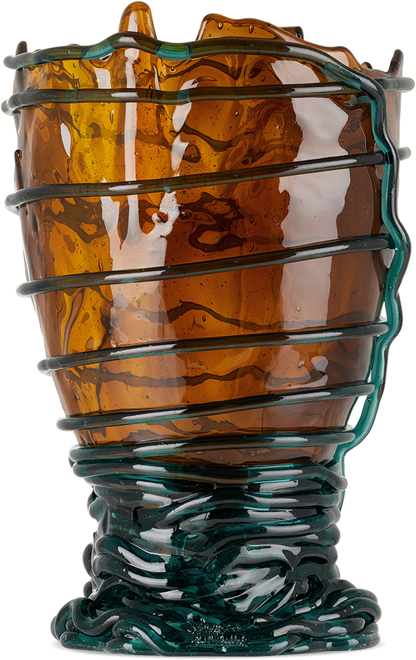 Corsi Design Brown & Blue Large Pompitu Ii Extra Colour Vase In Amber, Brown