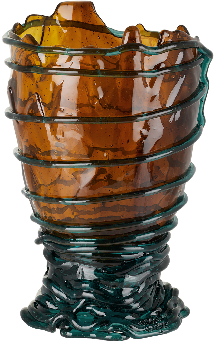 Corsi Design Brown & Blue Large Pompitu Ii Extra Colour Vase In Amber, Brown