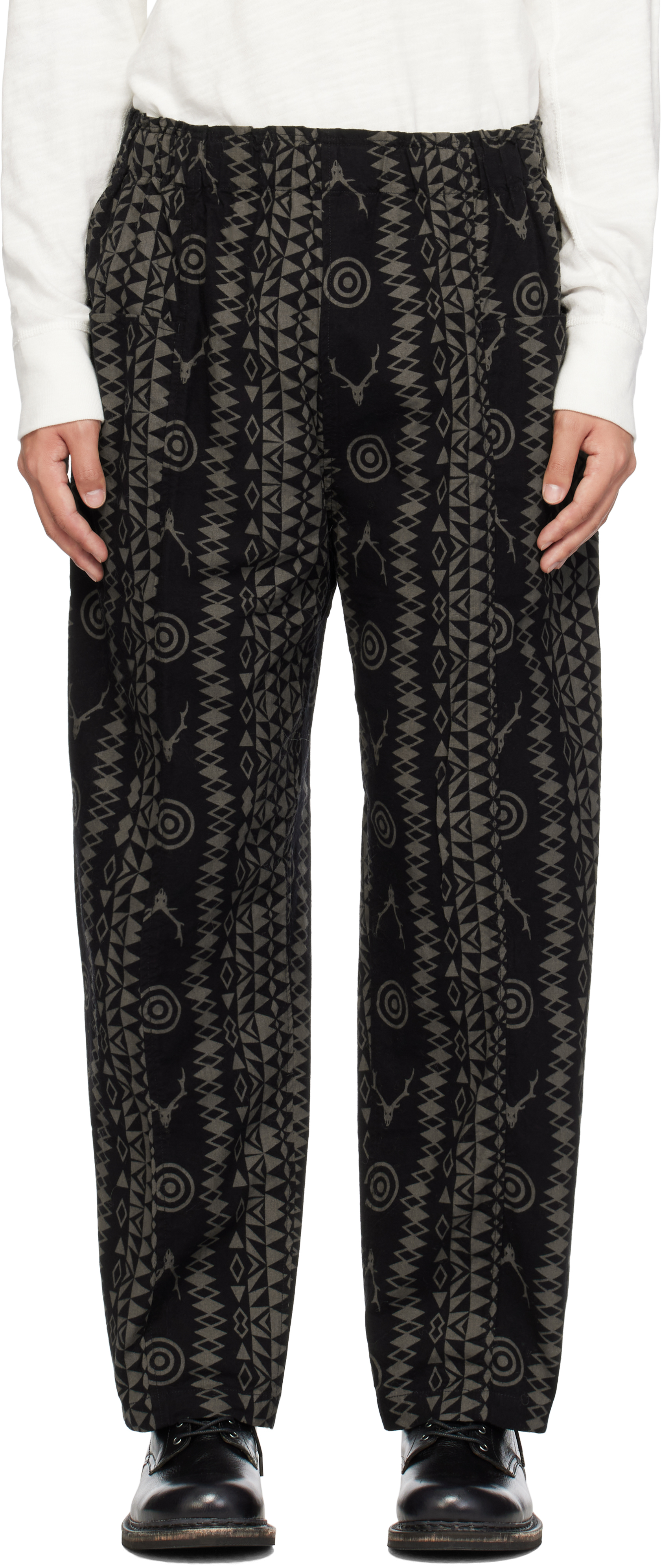 SOUTH2 WEST8 BLACK ARMY STRING TROUSERS 