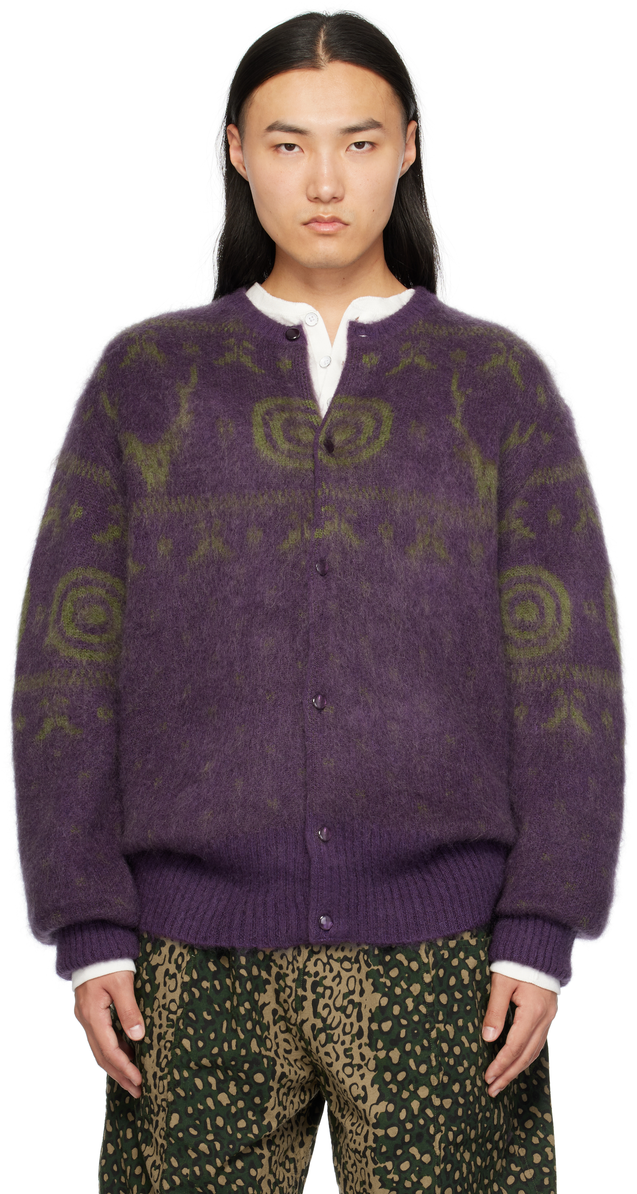 SOUTH2 WEST8 PURPLE MOHAIR CARDIGAN 