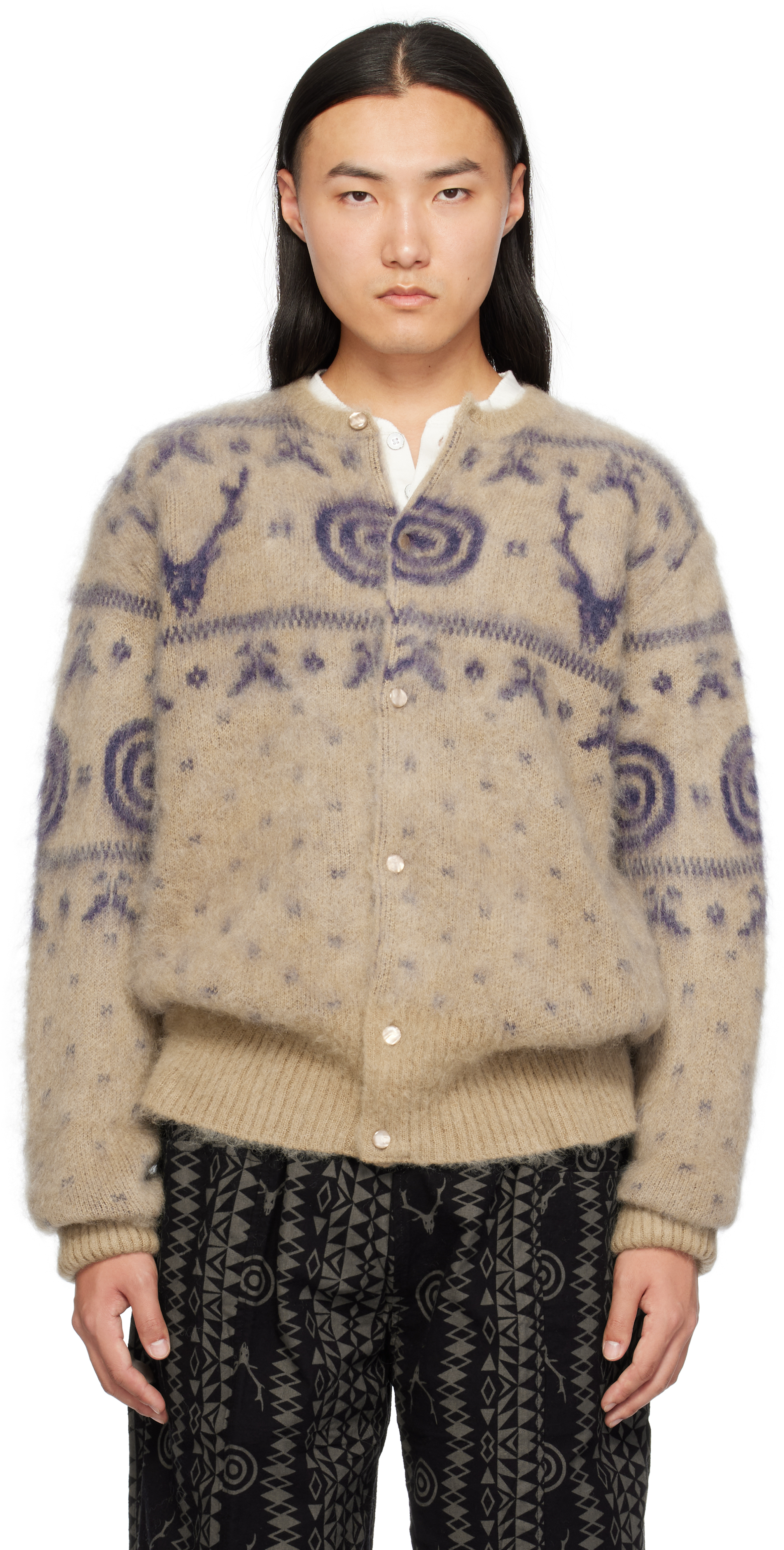 SOUTH2 WEST8 BEIGE MOHAIR CARDIGAN 