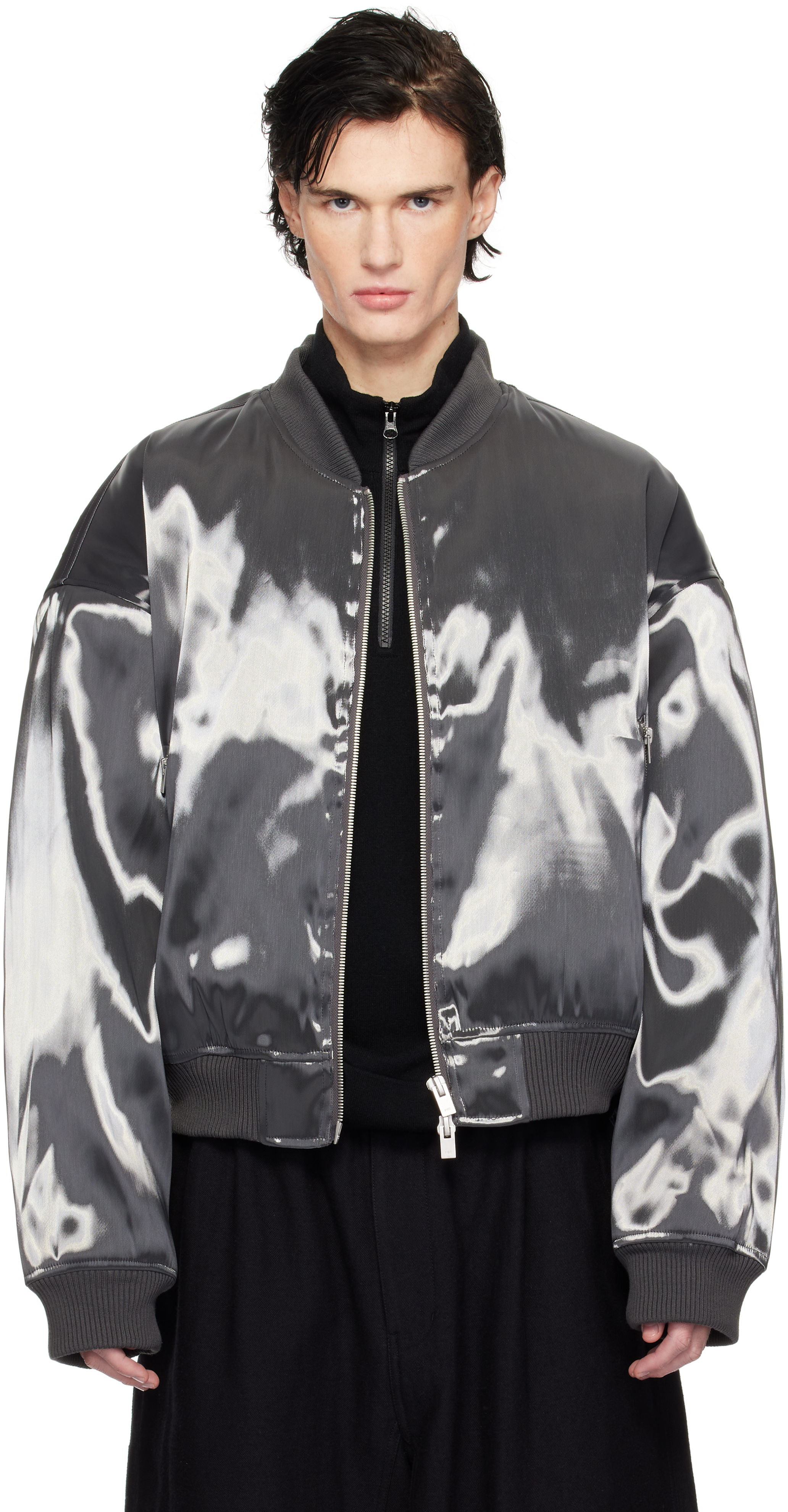 SSENSE Exclusive Silver Liquid Metal Bomber Jacket