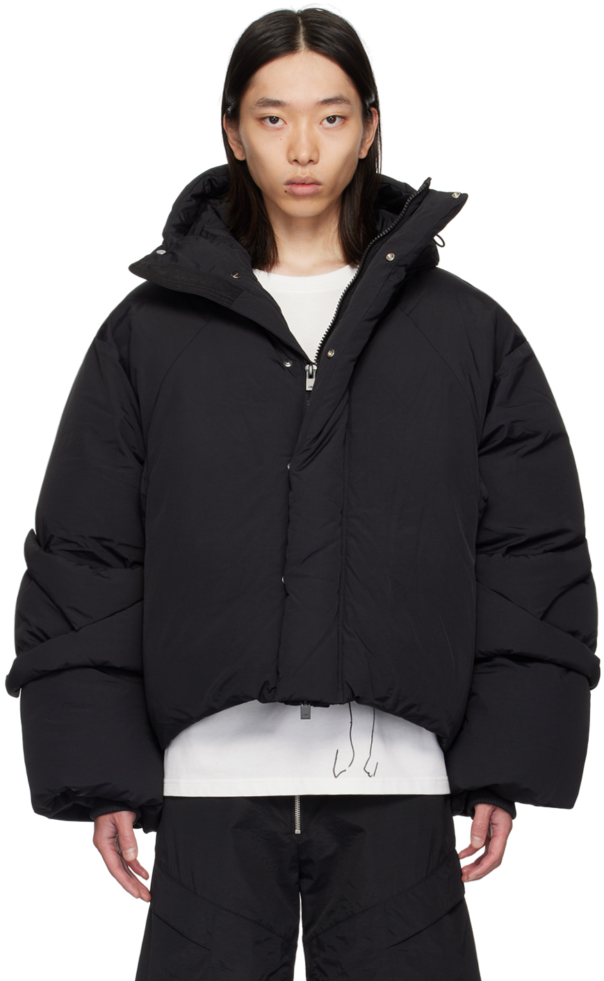 HELIOT EMIL: Black Strap Down Jacket | SSENSE