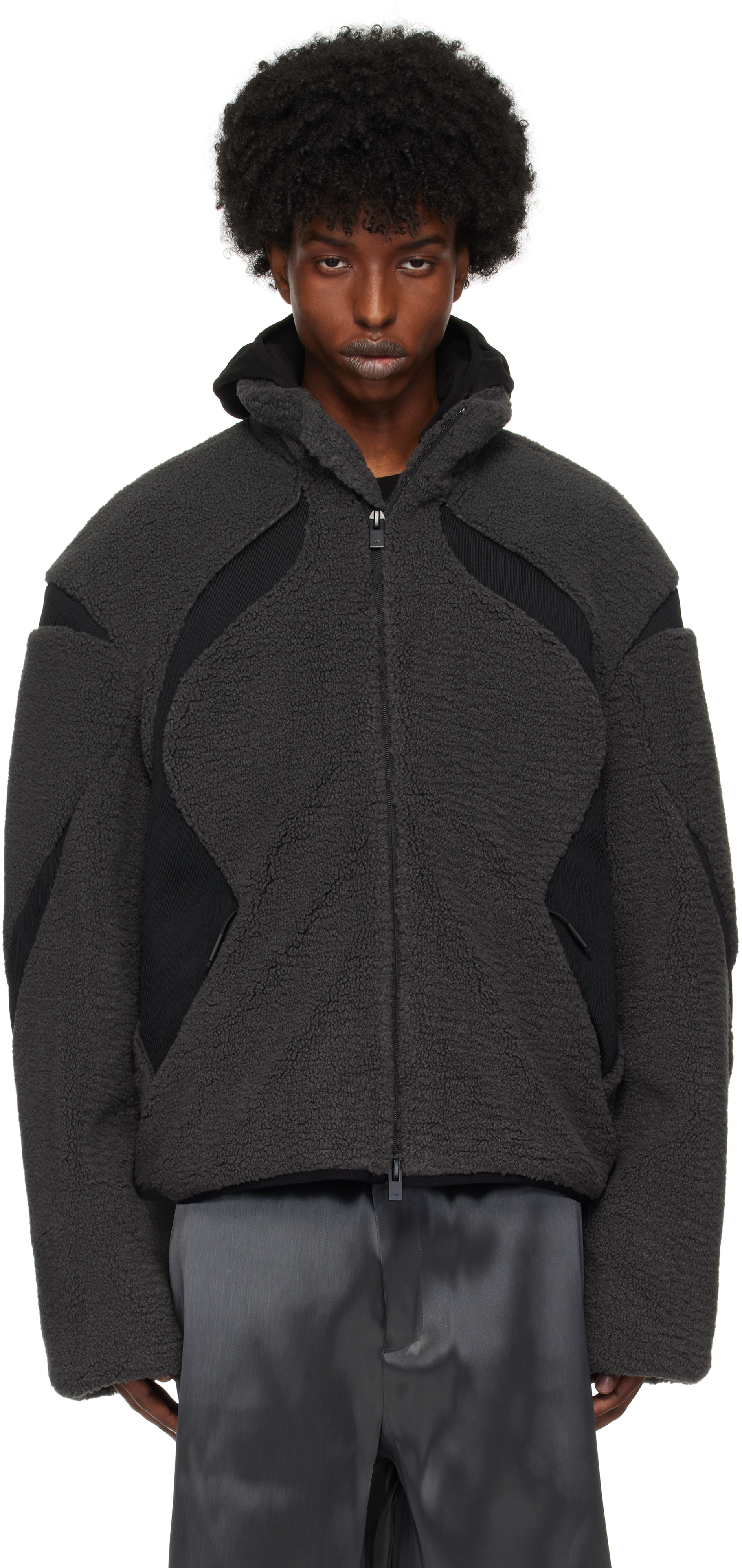 Shop Heliot Emil Black & Gray Custos Fleece Jacket In Grey With Black