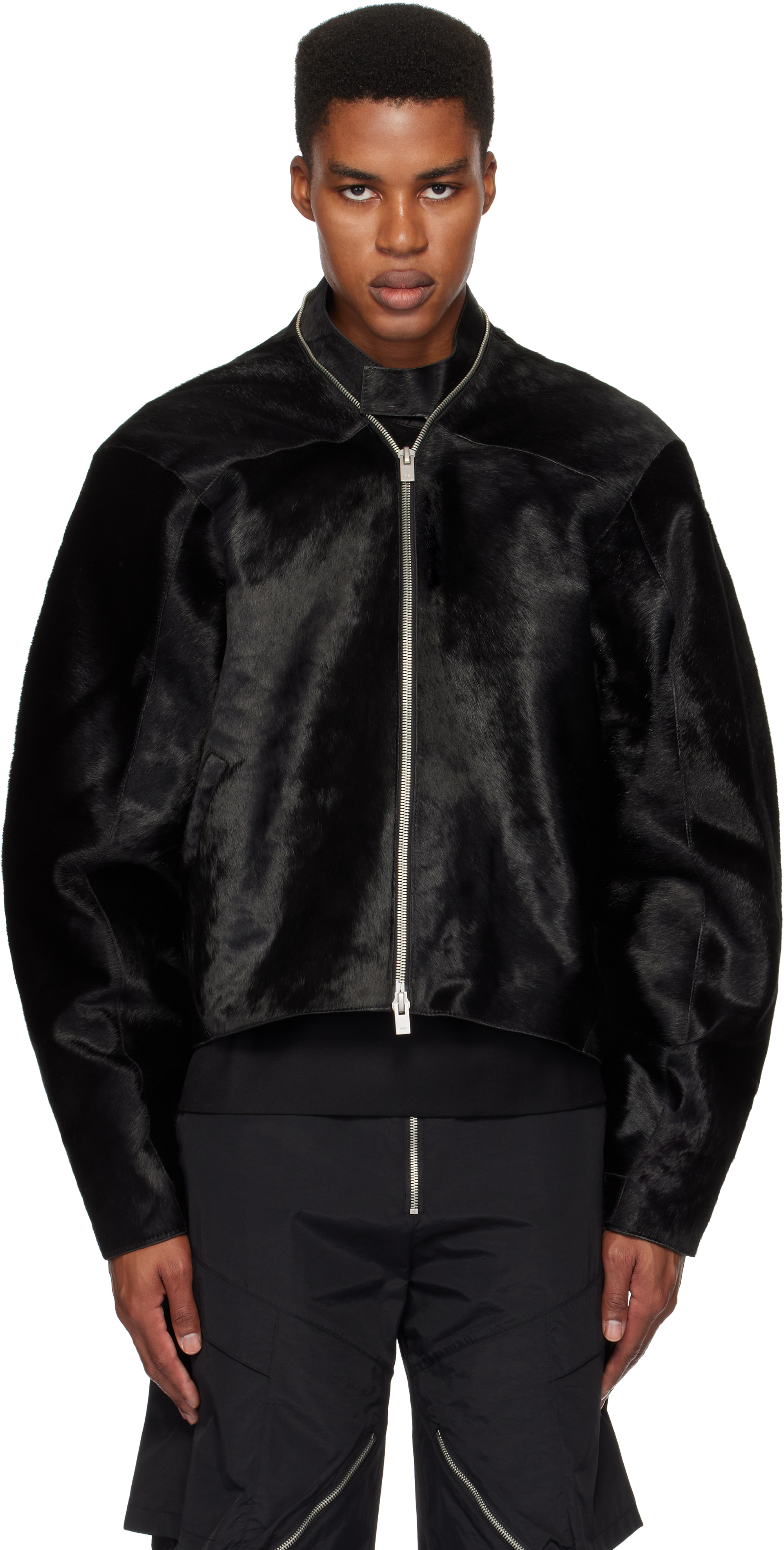 Black Lorica Leather Jacket by HELIOT EMIL on Sale