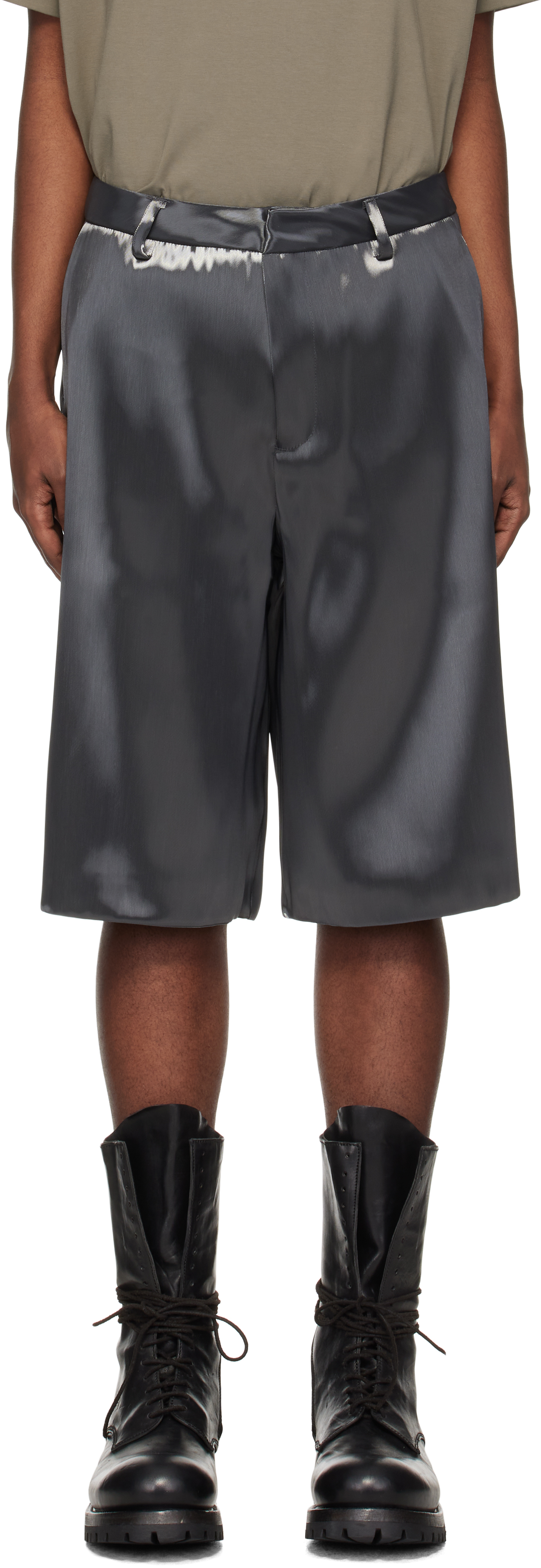 Heliot Emil Gray Liquid Metal Shorts