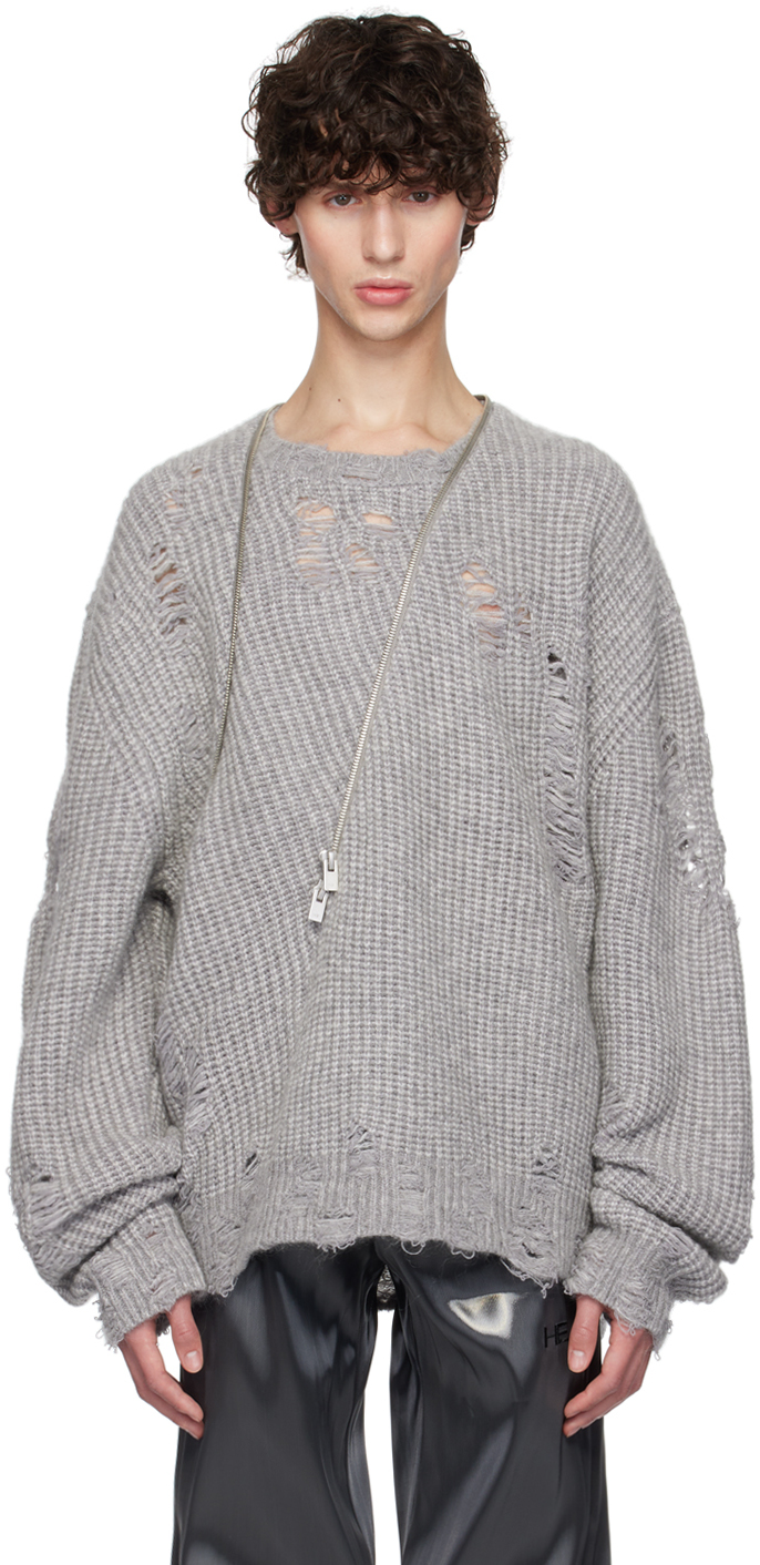 Shop Heliot Emil Gray Distressed Sweater In Light Grey