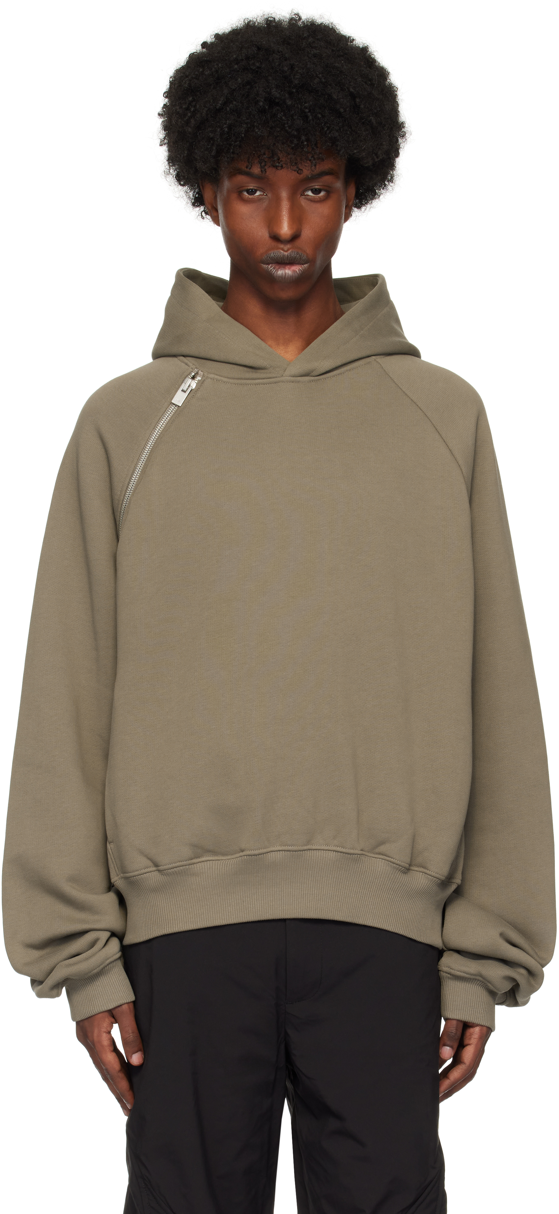 Heliot Emil Khaki Sequence Zip Hoodie In Dusty Green