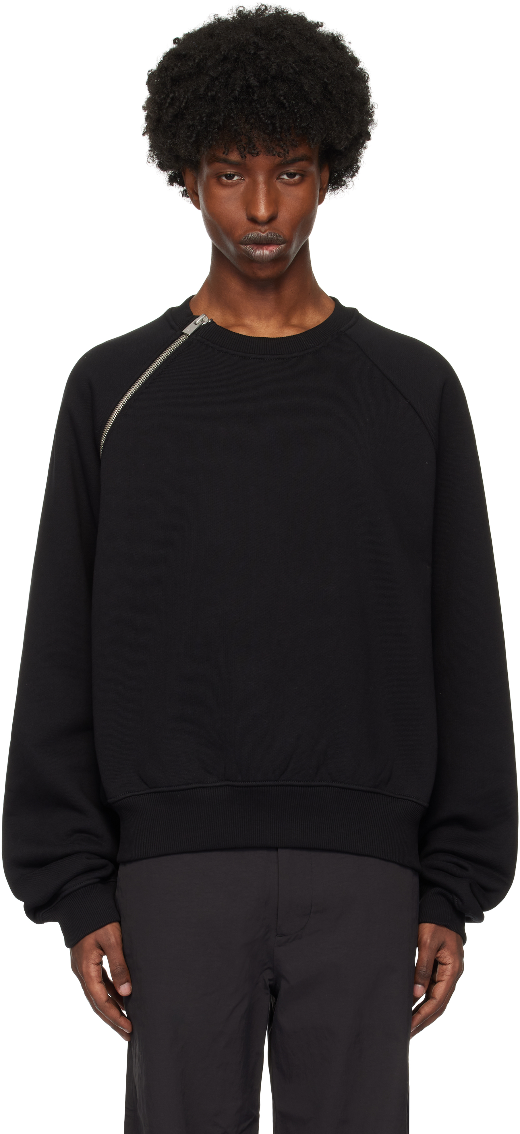 Black Sequence Zip Crewneck Sweatshirt