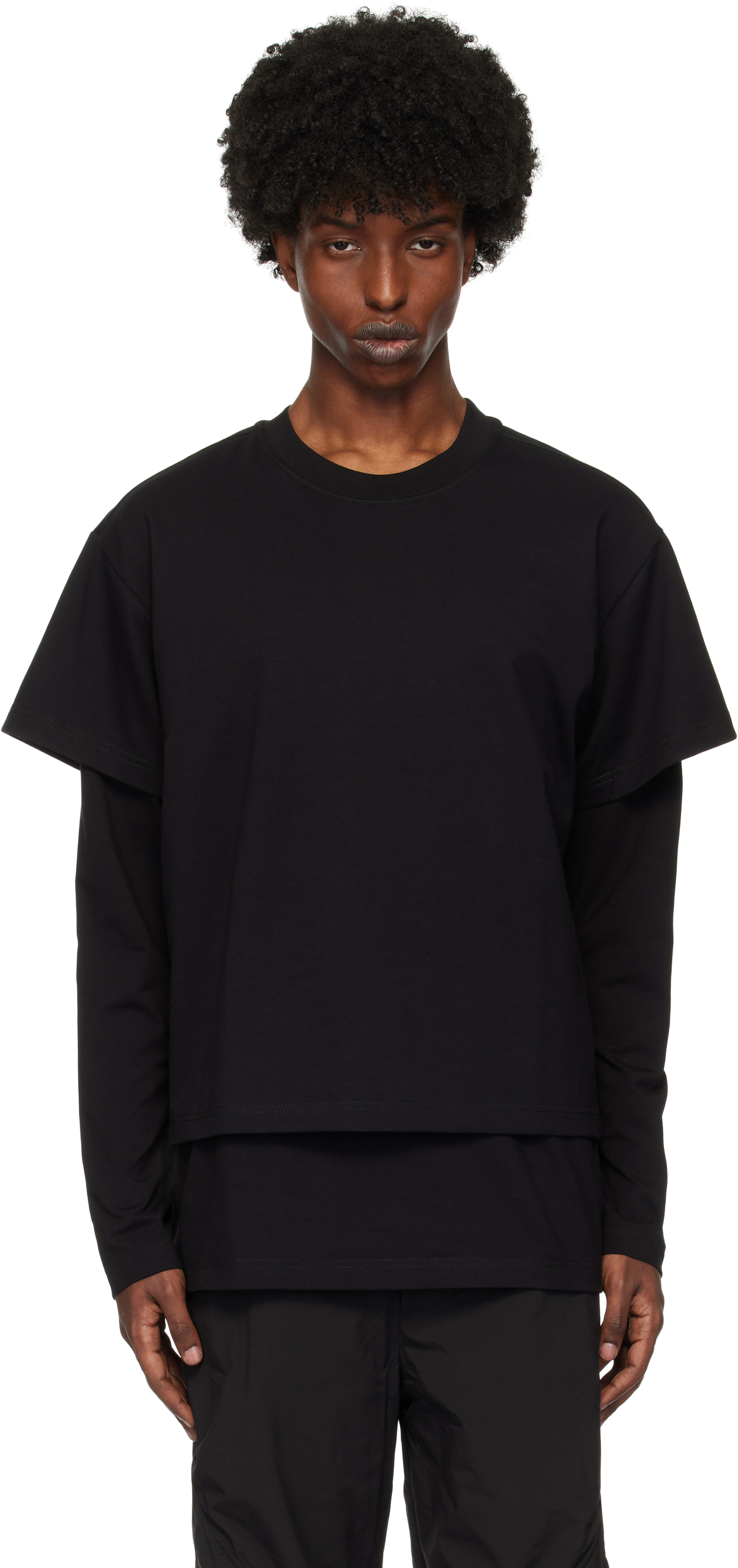 Heliot Emil Back Layered Crewneck T-shirt In Black