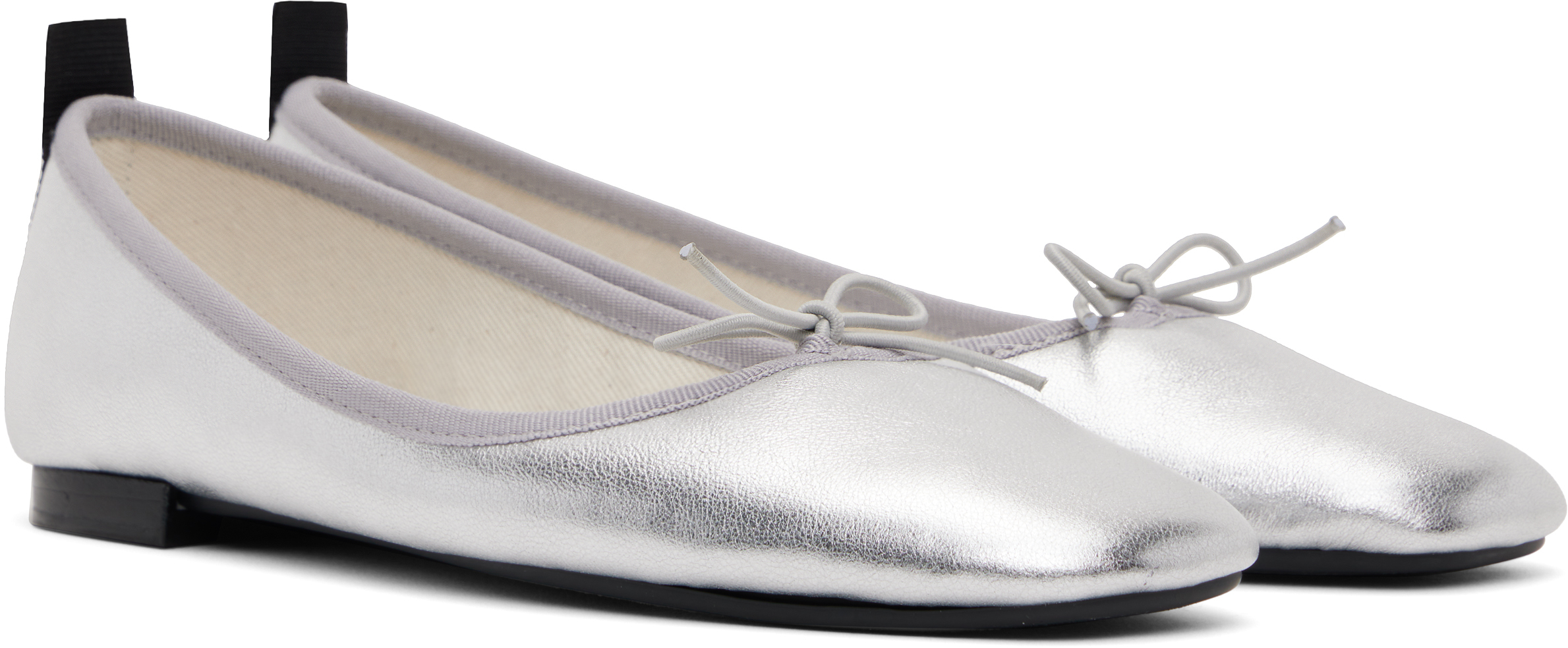 REPETTO SILVER GARANCE SQUARE TOE BALLERINA FLATS 