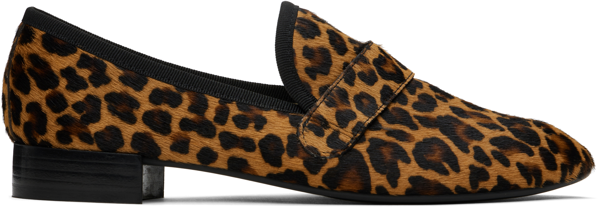 Repetto Tan & Black Michael Animal Print Rubber Sole Loafers In Leopard