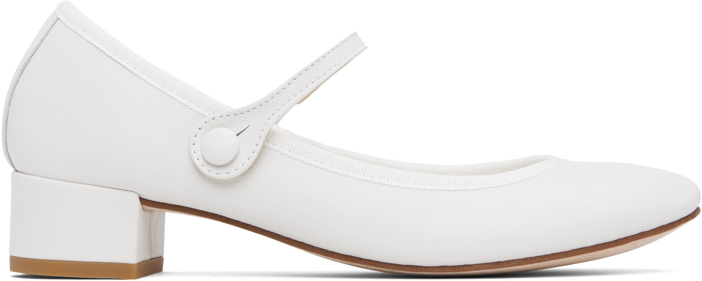 Repetto White Rose Mary Jane Heels