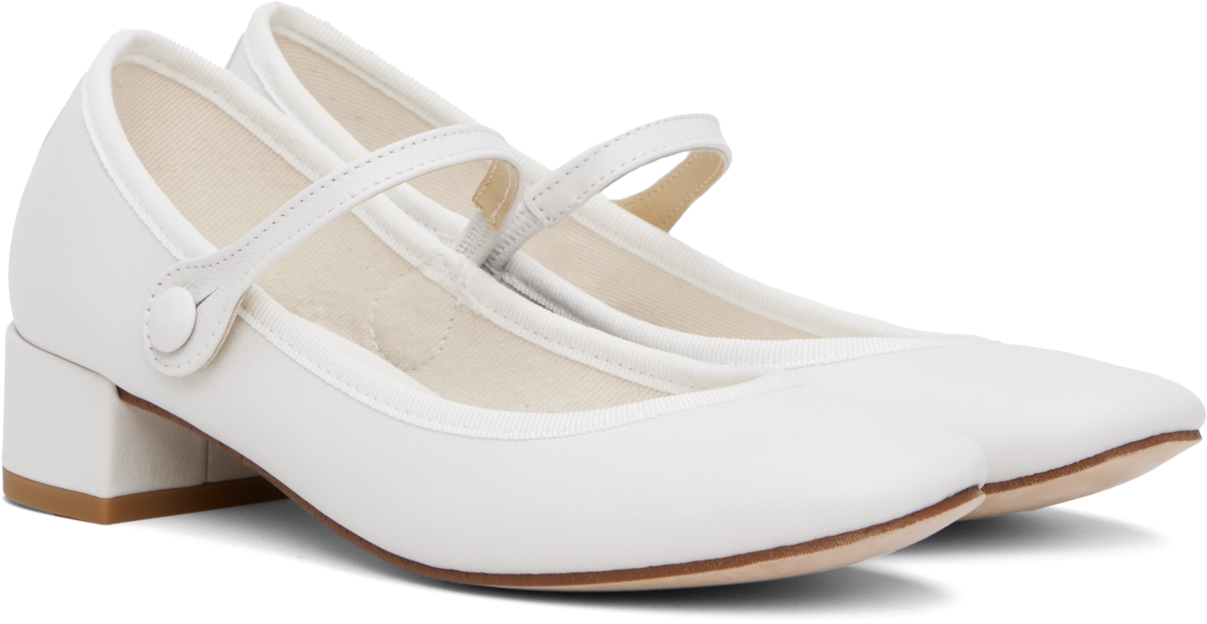 Repetto White Rose Mary Jane Heels
