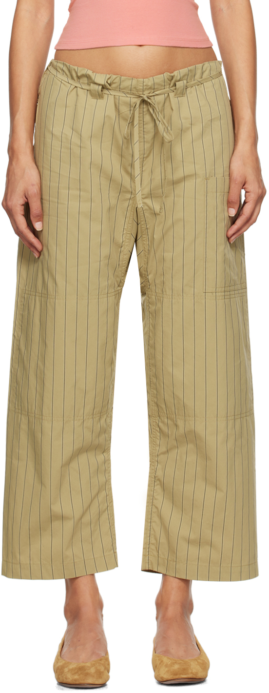 Gil Rodriguez Khaki 'the Lou' Lounge Pants In Camel/black Stripe