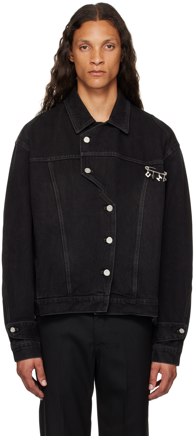 Black Stagger Placket Arc Denim Jacket