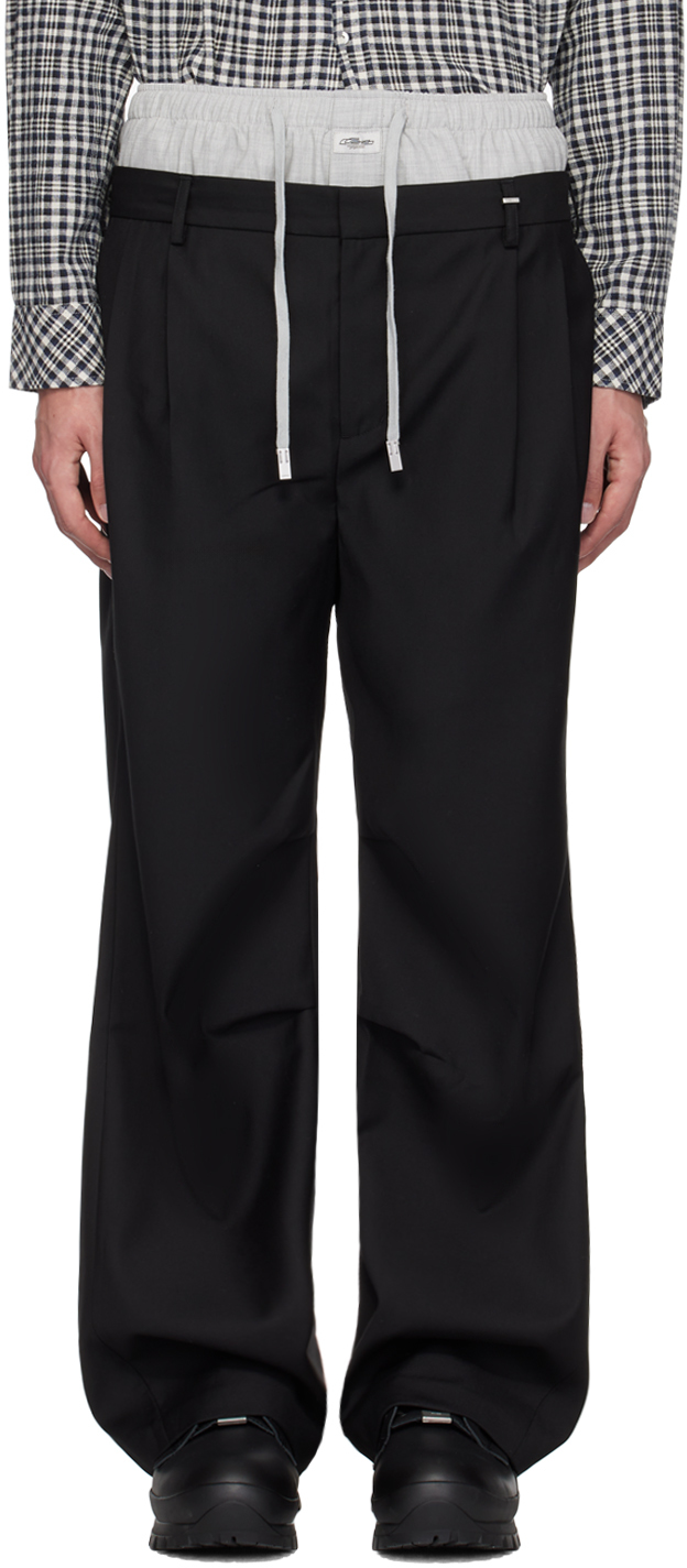 C2h4 Black & Gray Lounger Layered Pants In Gray & Black