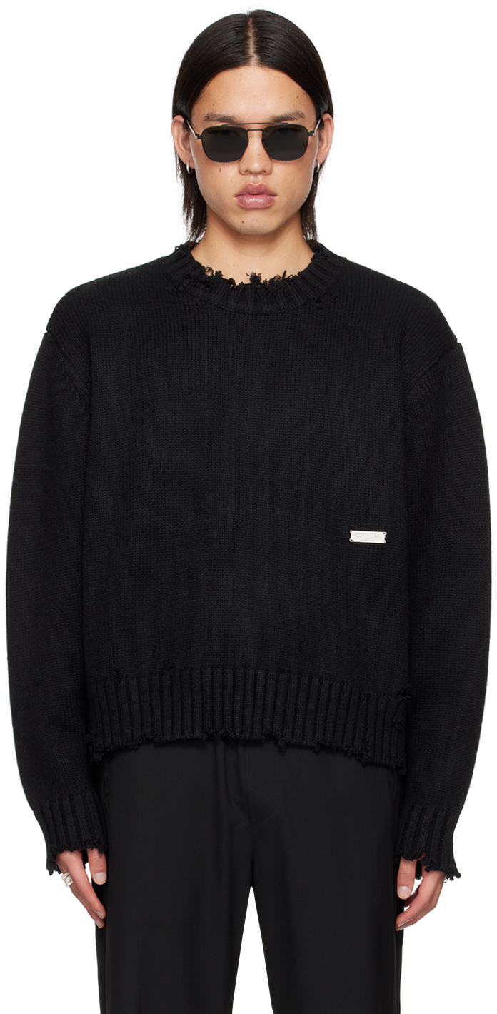 C2h4 Black Distressed Sweater In Trail Black