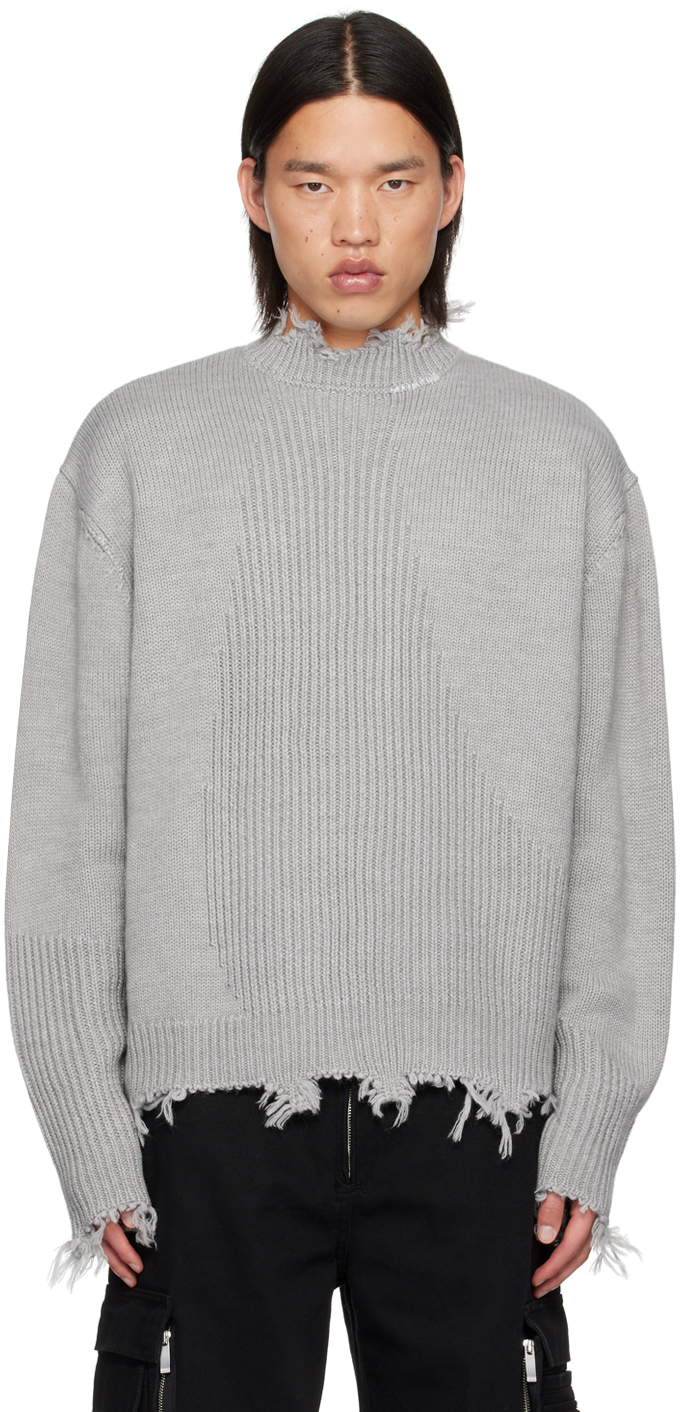 Shop C2h4 Gray Distressed Sweater In Snowflake Gray