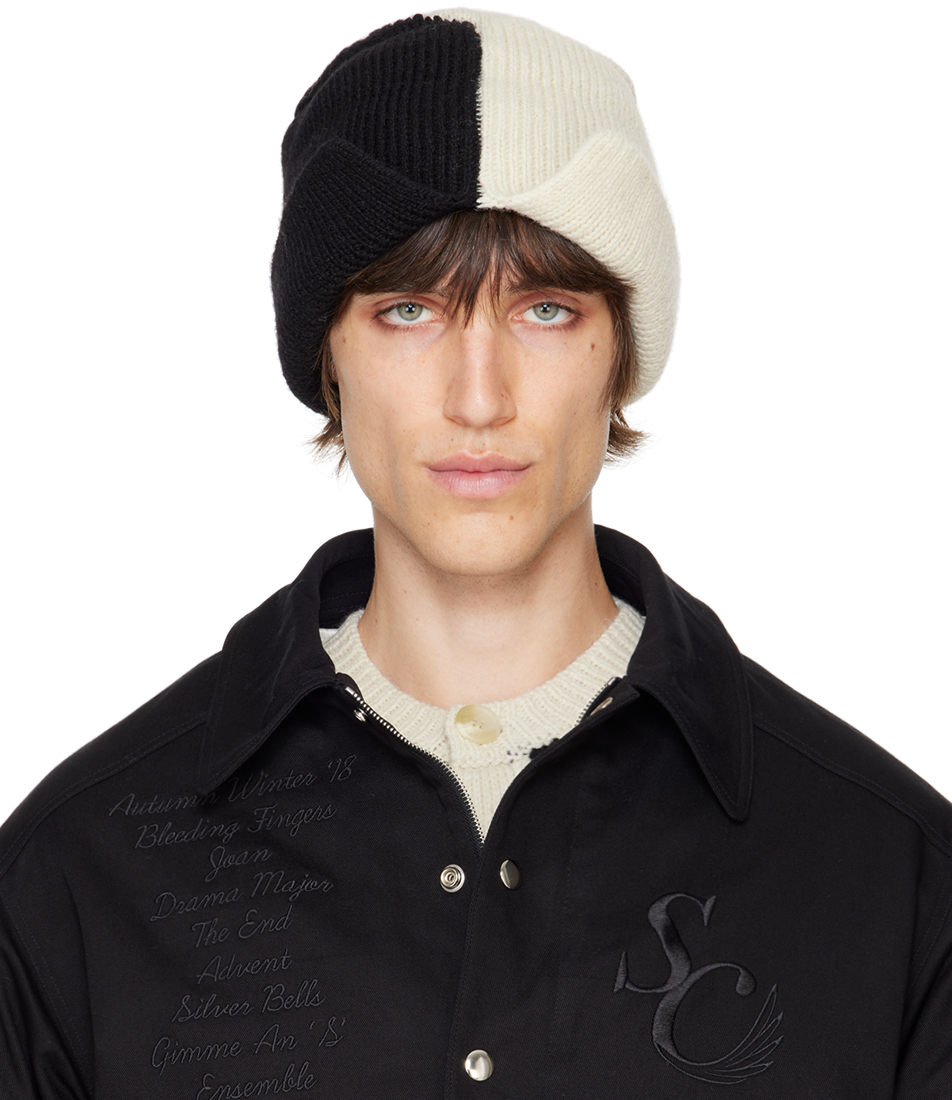 Beige 
Black Knitted Beanie