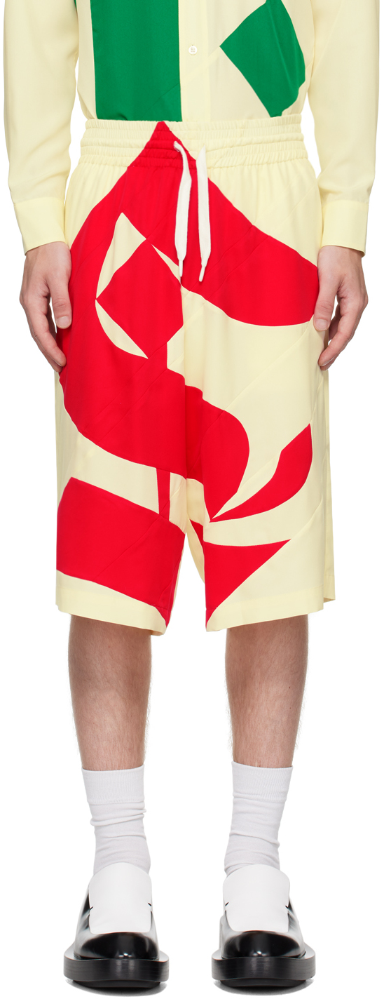 Shop Stefan Cooke Multicolor Gothic Font Shorts In Cream/red