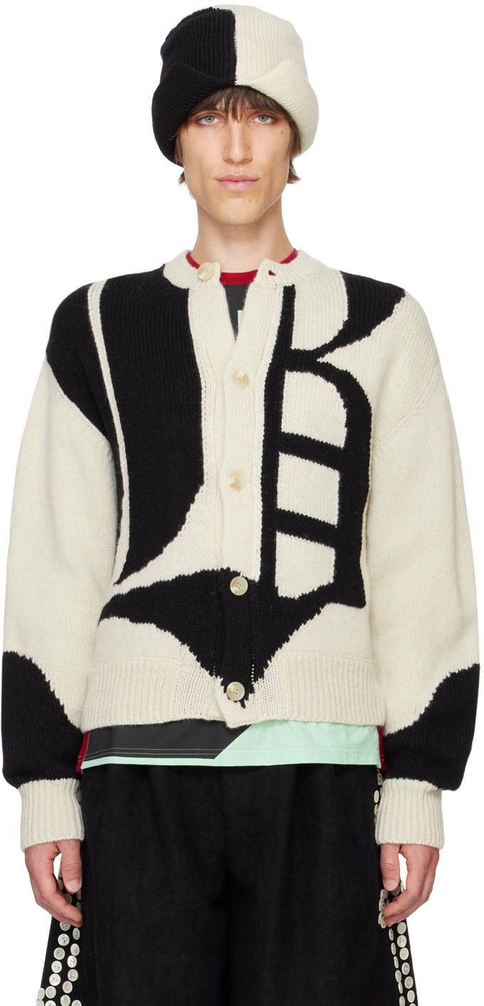 Shop Stefan Cooke Off-white & Black Gothic Font Cardigan In Cream/black