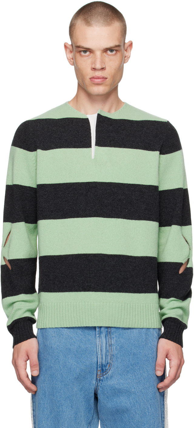 Shop Stefan Cooke Green & Gray Rugby Long Sleeve Polo In Grey/mint