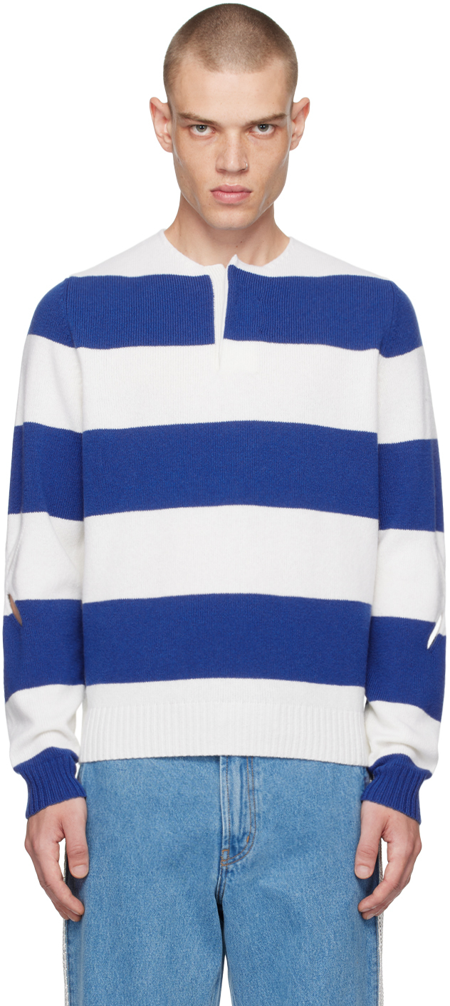 Shop Stefan Cooke Blue & White Rugby Long Sleeve Polo In Blue/white