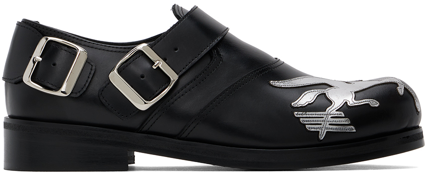 Black & Silver Pegasus Biker Monkstraps