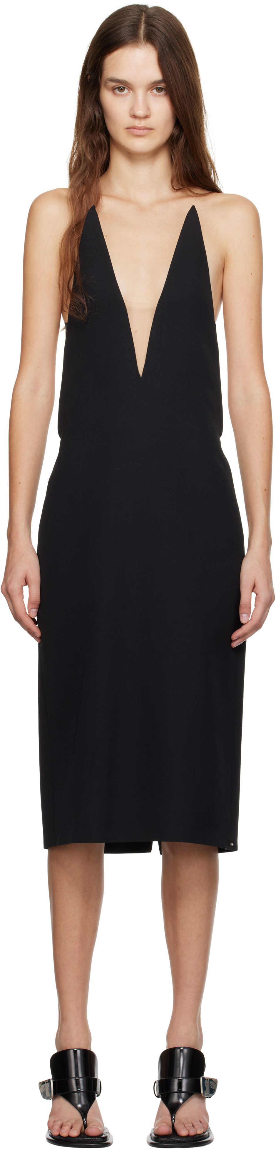 Sportmax Black Fitted Tech-wool Midi Dress In 003 Black