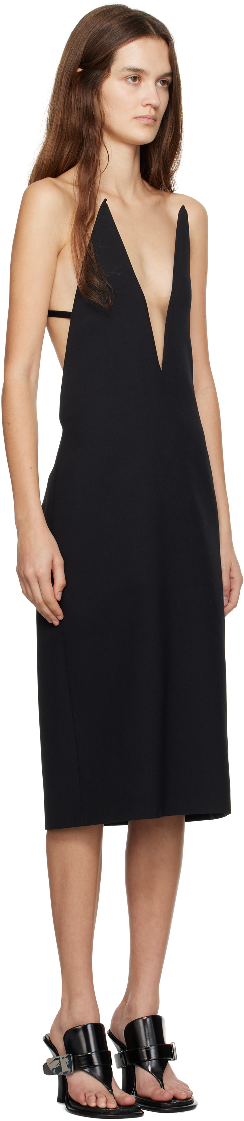 SPORTMAX BLACK FITTED TECH-WOOL MIDI DRESS